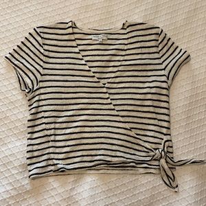 Madewell Black and White Striped Wrap Top